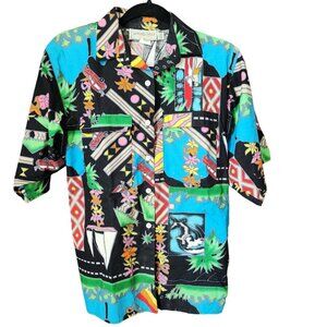 Vintage 80s Howard Wolf‎ Button Up Hawaiian Shirt Women's sz 4 Loud Funky Print